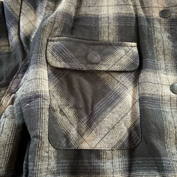 Black and Gray Plaid Shirt Shacket Flannel Button up - Picture 2 of 7